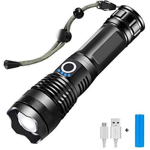 Tanouve Linterna LED, Linternas LED Alta Potencia Linterna de Mano 2400lm con 5 Modos de Iluminación/Luz Emergencia/Impermeable/Foco Zoomable para Ciclismo Camping Montañismo