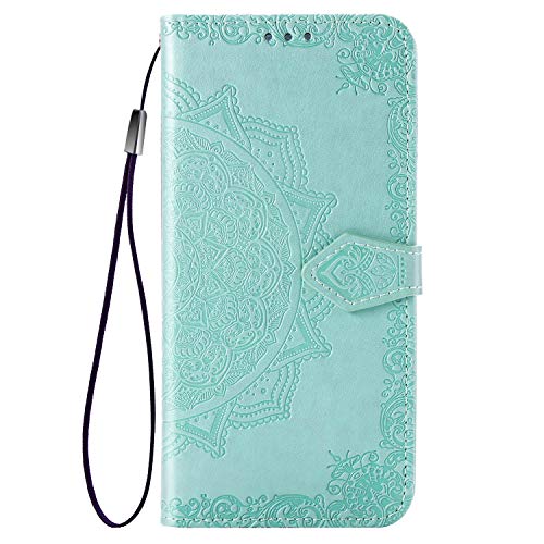 TANYO Funda Adecuado para Samsung Galaxy A12, Diseño Retro del Modelo de Flores, Ranuras para Tarjetas, con Magnético, Stand Function Flip Wallet Case Cover, Verde