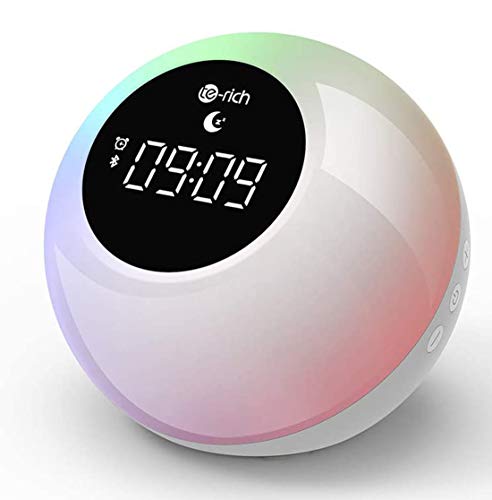 Te-Rich Luz Despertador Recargable para niños con altavoces Bluetooth,Wake up light portátil con Control Táctil,Snooze,7 Colores,6 Sonidos Hipnóticos,2 Modos de iluminación para fiestas/cumpleaños