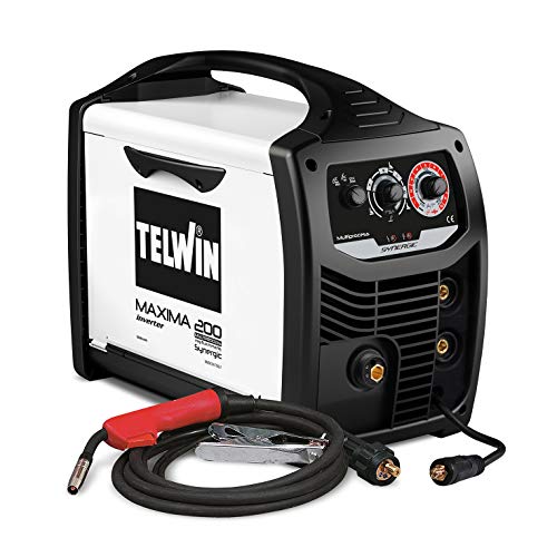 Telwin Elements Maxima 200 Multi Proceso Synergic  Gas Soldador Mig/Mag Wig Mma Relleno Alambre 20  170 A, 230 V, Incluye Relleno De Alambre De Manguera Del Paquete Y Sudor Escobillero