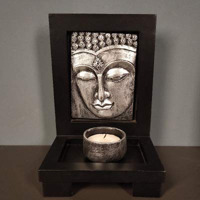 Tokenhigh Candelero Estatua de Buda, Candelero Tealight Titular del Sudeste Asiático Sentado Aromaterapia Hogar Spa Decoración Salón de Belleza Decoración Zen Jardín Figura Portavelas (Silber)