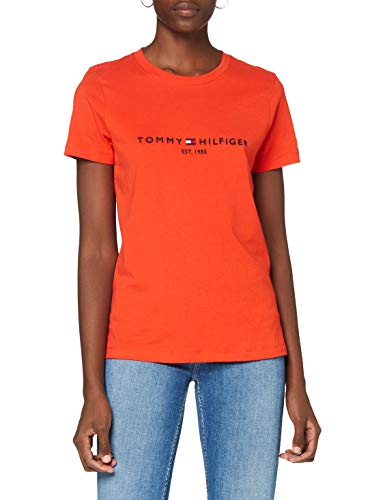 Tommy Hilfiger TH ESS Hilfiger C-nk Reg tee SS Camisa, Oxidized Orange, L para Mujer