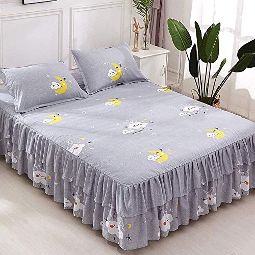 Traje de Falda de Cama Conjunto de 3 piezas Falda de cama de encaje Llantas Llena Llena Ampliada Hoja de cama Elástica Falda Falda Hotel Polvo Ruffle Apto para Habitación de hotel, Lmachine Lavable Fa