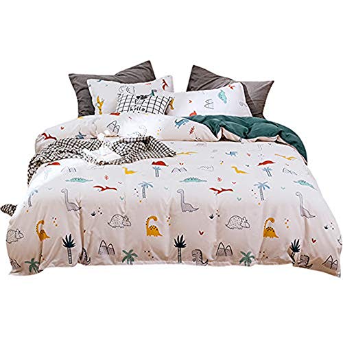 Treer Juego de Ropa de Cama 90/135/150 Funda de Almohada 3 Piezas, Cama Matrimonial Individual Confortable para Cama Funda de edredón King, Color Brillante (Dinosaurio Blanco,200x200cm)