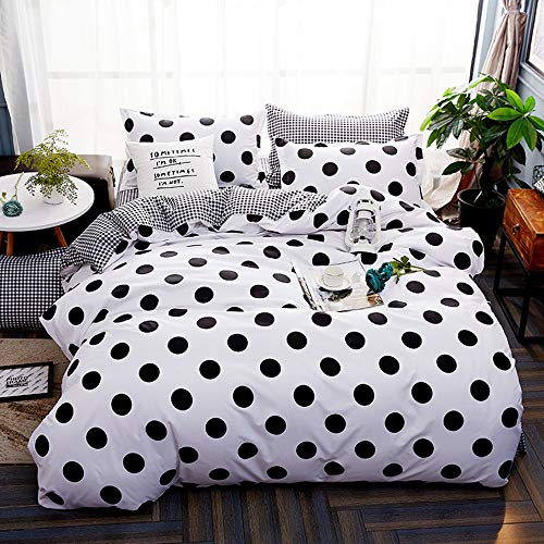 Treer Juego de Ropa de Cama Funda de Almohada 3 Piezas, Cama Matrimonial Individual Confortable para Cama Funda de edredón King, Estilo Geométrico Simple (Punto Negro a Cuadros,Cama 90cm)