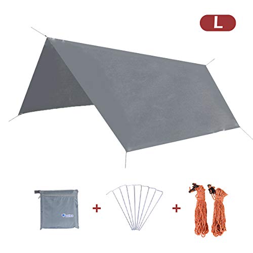 TRIWONDER Toldo de Camping Hexagonal Impermeable Lona de Carpa Ligera para Acampar Picnic Playa al Aire Libre (Gris + Accesorios - L)