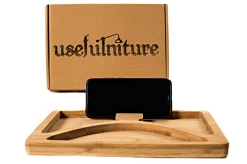 USEFULNITURE Bandeja Tabla Aperitivos Multifunción Madera de Bambú Natural con Soporte para Móvil y Tablet