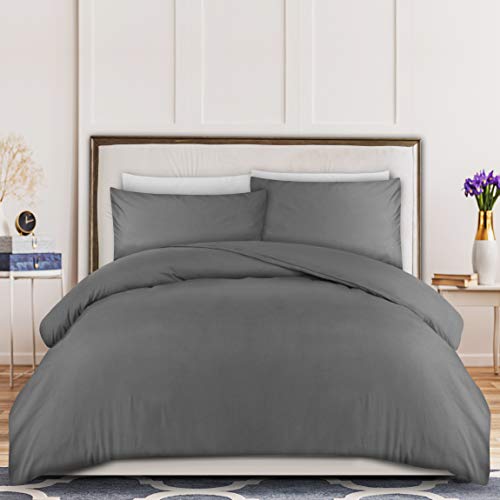 Utopia Bedding Juego de Funda de Edredón - Microfibra Funda de Nórdica y 2 Fundas de Almohada - (Cama 105, 200x200cm, Gris)