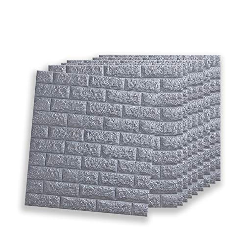 VASEN 3D Papel Pintado Autoadhesivo del Ladrillo, Papel Pintado, Papel Pared, Impermeable Pintado Pegatina para Hogar Cocina Salón, 77 * 70cm (10 piezas, Gris)