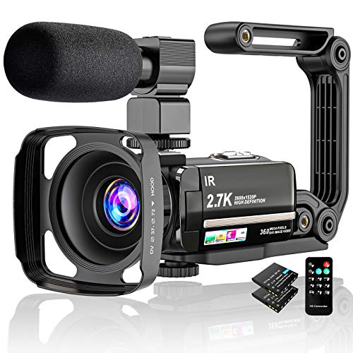 Videocámara Digital 2.7K UHD 36MP Vlogging Camera para Youtube IR Night Vision 3.0"Pantalla táctil LCD 16X Zoom Digital Cámara Grabadora con micrófono Estabilizador de Mano Control Remoto, 2 baterías