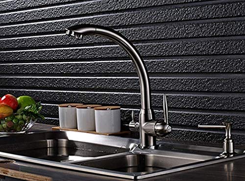 Vinteen Faucet Grúa de latón sólido Grifo Grifo Giratorio Bebiendo 360 Grados rotación con purificación de Agua características Doble Mango 3 vía Agua Potable Filtro Grifo