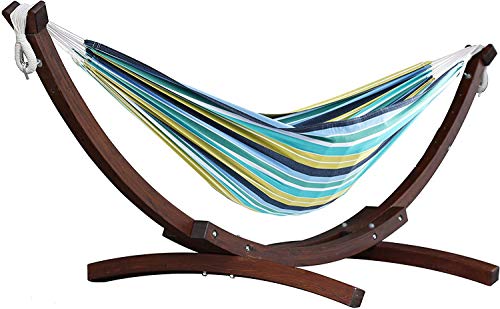 vivere c8spct de 29 doble hamaca de algodón con estructura de arco Estable de Massi vki mando a madera, multicolor, 259 x 119 x 104 cm