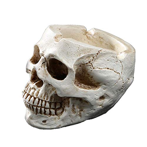 VOANZO Cenicero de resina con calavera humana para decoración de Halloween de miedo, calaveras decorativas, figuras de esqueletos para accesorios de bar, decoración de habitación de fumadores