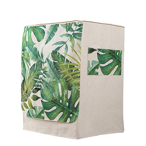 VOSAREA Funda para Lavadora de Carga Superior Impermeable con Cremallera 60x60x83cm Algodón de Lino con Patrón de Hojas de Palma Tropical