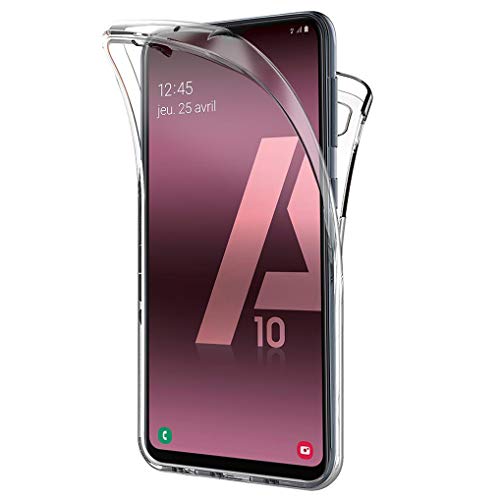 Wanxideng 360 Grados Protección Diseñada para Funda Samsung Galaxy A10, Transparente Ultrafino Silicona TPU Frente y PC Back Carcasa Belleza Original Funda de Doble Protección - Transparente