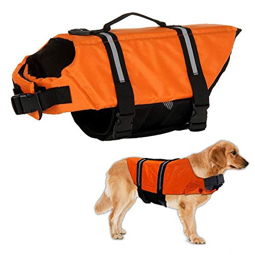 Warmiehomy Chaleco Salvavidas para Perro con Flotador Delantero, Perros Seguridad Natación Ropa con Quick Release Ajuste Fácil Cinturón Ajustable (Naranja)