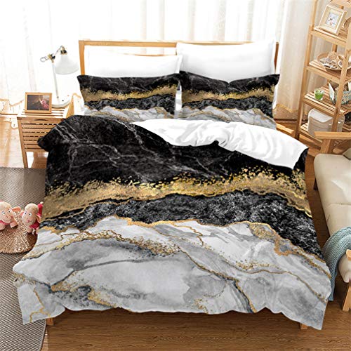 WENYA Rosa Negro Verde Azul Beige Dorado 3D Juego de Cama de Mármol Funda Nórdica y Funda de Almohada Microfibra Suave Transpirable y Confortable (Estilo 2, 220x260 cm - Cama 180 cm)