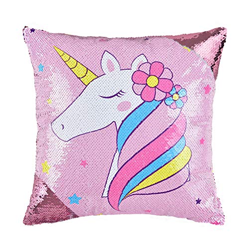 WERNNSAI Fundas Cojines de Unicornio - 40 x 40 cm Lentejuelas Rosadas Funda de Almohada Regalo de Cumpleaños de Navidad Decorativa Fundas de Cojín para Sofá Casa Coche (SIN Insertos de Almohada)