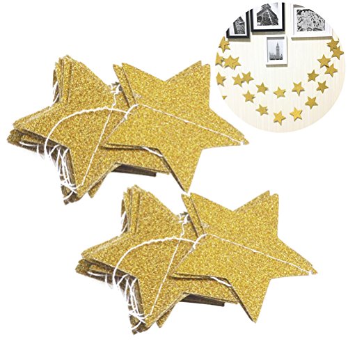 WINOMO Guirnalda de 2 piezas de estrellas doradas para la decoración de la fiesta de Navidad (2M Gold Glitter)