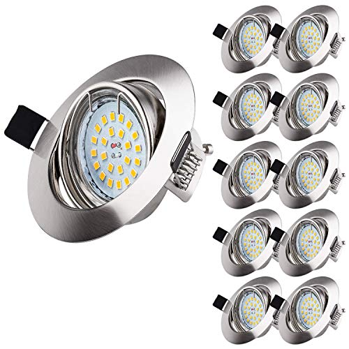 Wowatt 10 x Ojos de buey de led 6w Equivalente a Halogeno 50W Foco empotrable techo Incluye GU10 Blanco Frio 6000k Luz de Techo 600lm 83Ra AC220V Ángulo de visión 120°Marco Redondo