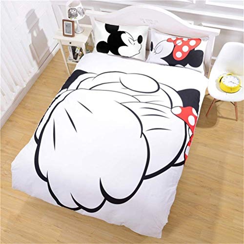 XWXBB Disney Mickey Minnie - Juego de ropa de cama – Funda nórdica y funda de almohada de microfibra, impresión digital 3D de tres piezas (135 x 200 cm)