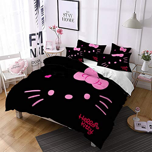 XWXBB - Juego de funda nórdica infantil con diseño de Hello Kitty, funda de edredón suave y transpirable, funda de edredón y funda de almohada con cremallera oculta (A01, de 135 x 200 cm)