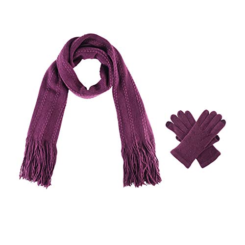 XXY Sistema De La Bufanda Y Guante De Los Guantes De Las Mujeres con El Diseño del Cable De La Sensación De Cachemira Y La Función De La Pantalla Táctil (Color : Grape Wine, Size : One Size)