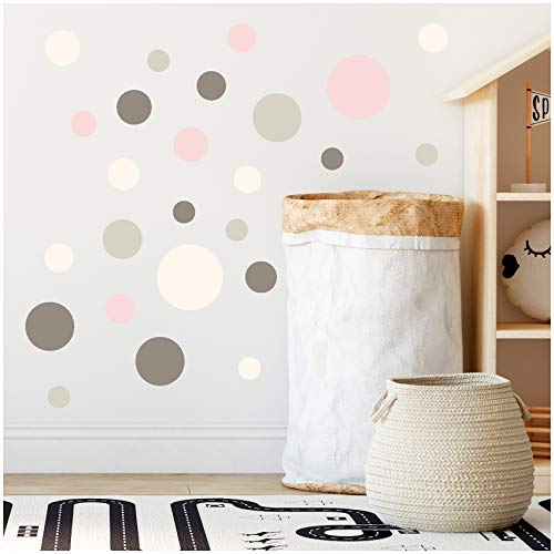 yabaduu 100 puntos adhesivos con círculos para pared de habitación de los niños, dormitorio de bebé, lámina decorativa autoadhesiva para niños y niñas pastel (Y035-9), color gris, rosa y beige