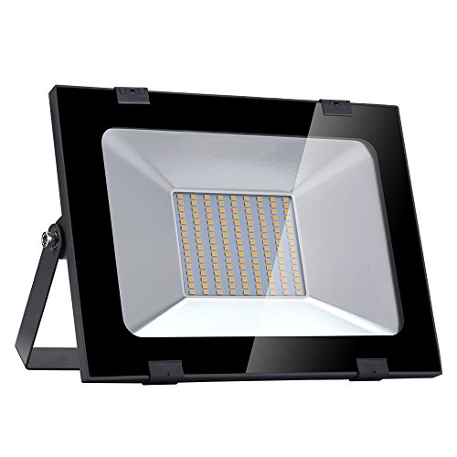 Yuanline Focos LED Exterior de Blanco Cálido 100W 10000LM, 3000k, Ultrafino y Ultraligero para Jardín, Garaje, Patio, Estadio, Fábrica, Almacén, Cuadrado Resistente al Agua IP65