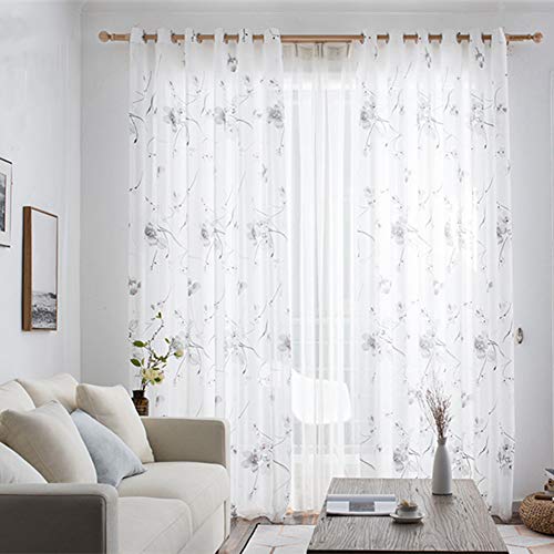 YuoungYuan Cortinas Dormitorio Juvenil visillos Bordados Moderno Paneles de Cortinas Transparentes para Ventanas Cortinas para Sala de Estar 100X270,Black