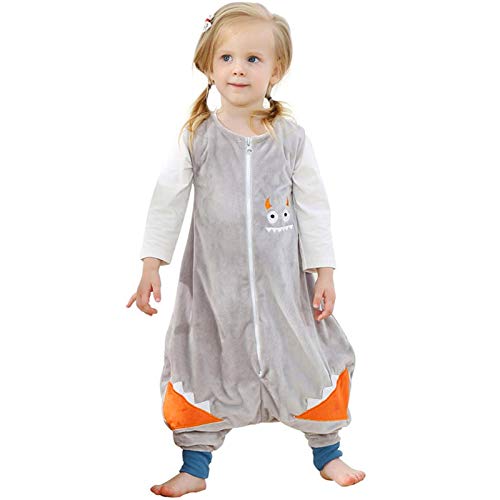 ZEEUPAI - Saco de Dormir con piernas de Franela para bebés niños infantíl Ropa Pijama niñas(L (5-6 años), Gris - Monstruo pequeño)