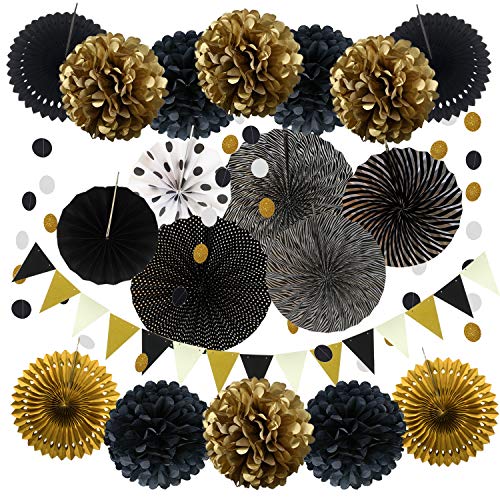 Zerodeco Decoración de la Fiesta, 21 Piezas Abanicos de Papel Bola de Nido Pom Poms Ventilador Cumpleaños Boda Carnaval Bebé Ducha Home Party Supplies Decoración (Nergo)