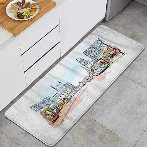 ZORMIEY Alfombras Cocina Lavable Antideslizante Alfombrilla de Goma Alfombra de Baño Alfombrillas Cocina 45x120cm,Vista de Edificios de la Calle céntrica Negra en Nashville, Tennessee, EE.