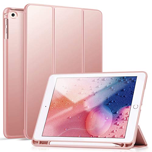 ZtotopCase Funda para iPad 9.7 2017/2018 con Soporte Incorporado de Pencil-Ligero TPU Suave contraportada y Soporte Triple con Función de Auto-Sueño/Estela,Protector para iPad 5/6 generación, Oro Rosa