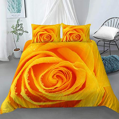 ZXXFR Juego De Funda Nórdica para Cama,3D Color Amarillo Digital Flor Suave Ropa De Cama Set Not Fade Comforter Set Twin Double Warm Full Queen King Size Bedroom Bedroom,UK Single 135X200Cm