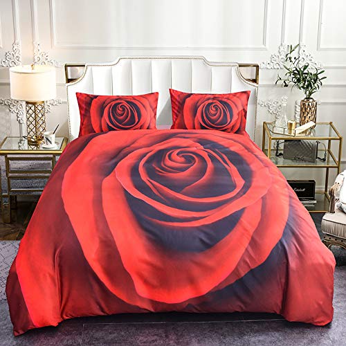 ZXXFR Juego De Funda Nórdica para Cama,3D Digital Rojo Flor Rosa Suave Ropa De Cama Set Not Fade Comforter Set Twin Double Warm Full Queen King Size Bedroom Bedroom,UK Single 135X200Cm