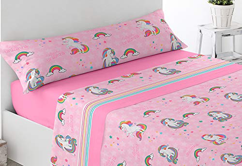 - Unicornio - Juego de Sábanas Térmicas 3 Piezas Grosor 120 Gramos Cama 90 X 200 Cm (90_x_200_cm, Rosa)