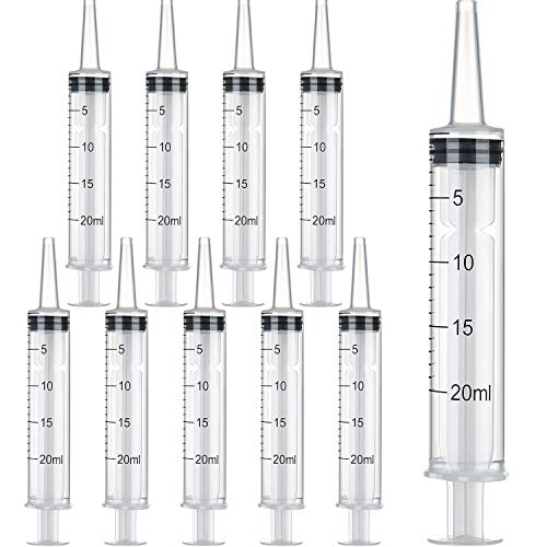 10 Piezas Jeringa de Plástico Jeringa de Medición Líquida con Medida para Laboratorios Científicos y Medición de Líquidos, Alimentación de Mascotas, Aplicador de Aceite o Pegamento (20 ML)