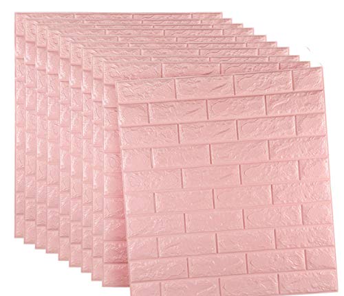 10 piezas ladrillo 3d adhesivo pared, DIY Autoadhesivo Panel Pared Impermeable, Wall Stickers Moderno Decoración para Cuarto de Baño, Sala de Estar y Cocina, Oficina, Fondo TV 60x60cm (Rosa)