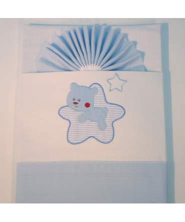 10XDIEZ Juego de sábanas Cuna Star Blanco/Azul - Medidas sabanas bebé - Maxicuna (70x140cm)