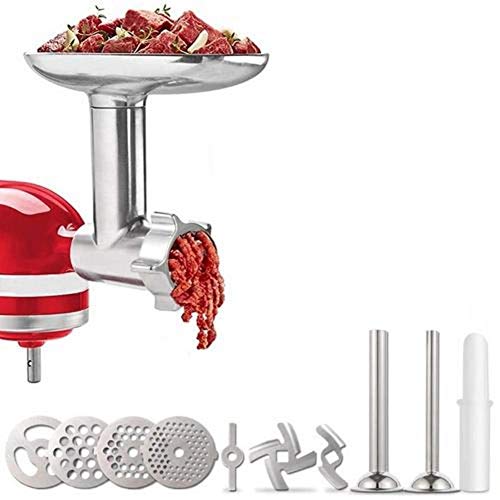 Accesorio para picadora de Carne, picadora de Carne, embutidora de Salchichas, Accesorios para batidoras de Soporte KitchenAid, Incluidas 2 Tubos de Relleno de Salchicha, 2 Cuchillas de moler