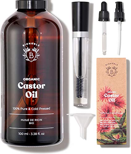 ACEITE DE RICINO ORGÁNICO | 100% Puro, Natural y Prensado en Frío | Pestañas, Cejas, Cuerpo, Cabello, Barba, Uñas | Vegan Castor Oil | Botella de Vidrio + Pipeta + Bomba + Kit de Rímel (100ml)