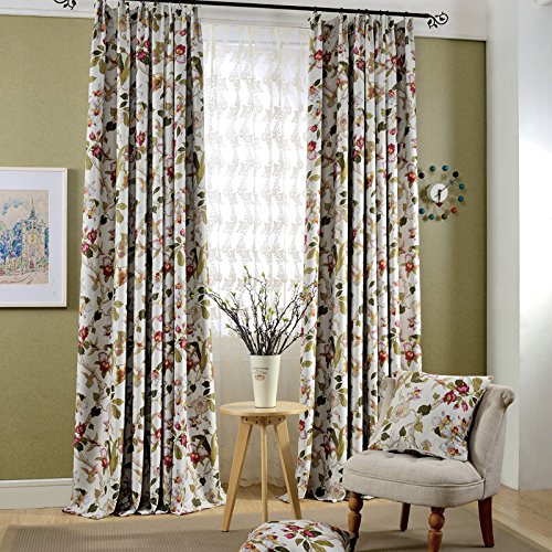 adaada Juego de 2 cortinas románticas vintage color crema con cinta fruncida, clásicas cortinas opacas para dormitorio salón (cortina de tela, 245 x 140 cm)