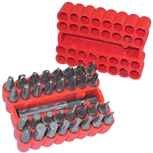 AERZETIX - Juego/Kit de 33 Piezas/Puntas de Destornillador 1/4'' - Longitud 25mm - con Soporte - Portapuntas/Extensión - Plano/Cuadrado/Allen/Cruciforme/Phillips/Pozidriv/Estrella - en /Cr-V/ - C45871