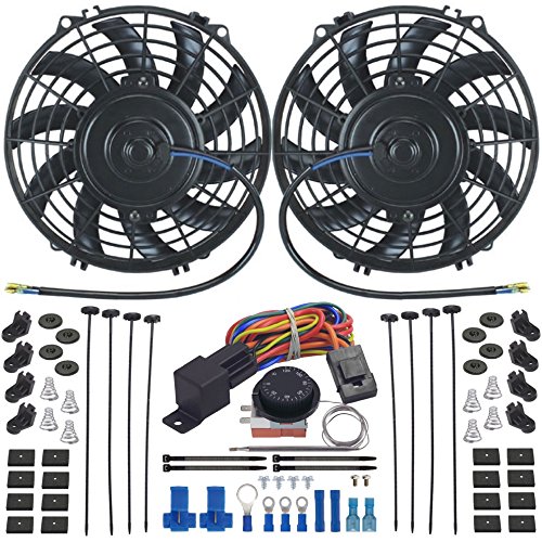 American Volt Dual Reversible 12 V Ventilador de refrigeración del radiador del motor eléctrico y kit de interruptor de termostato ajustable (9 pulgadas pulgadas)