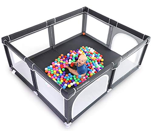 ANGELBLISS Parque de juegos para bebés, centro de actividades para niños en interiores y exteriores con base antideslizante, patio de juegos de seguridad resistente con malla transpirable súper suave