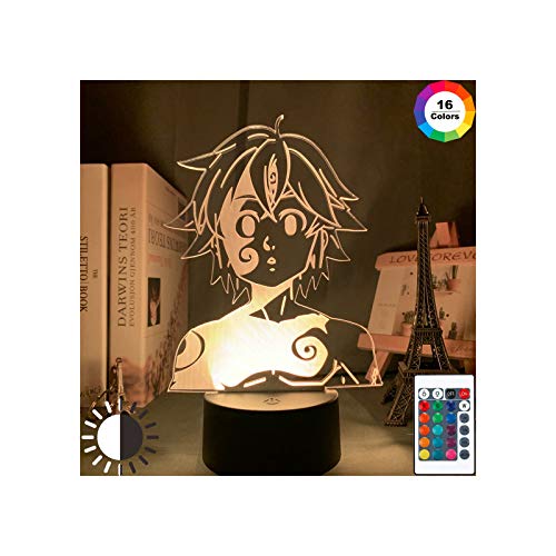 Anime 3D Lámpara Led Luz De Noche Manga Los Siete Pecados Capitales Gadget para La Habitación del Hogar Luz Decorativa Meliodas Figura Niños Lámpara De Mesa Regalo