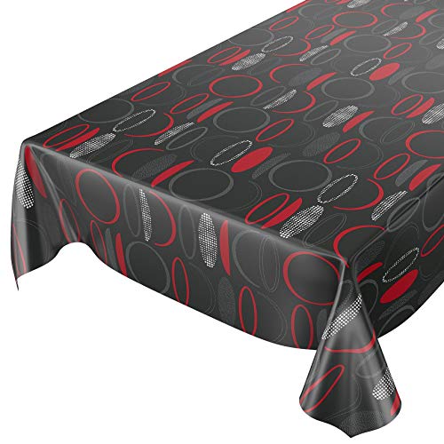 Anro - Mantel de hule lavable, 95% PVC, 5% poliéster., Diseño moderno con círculos de color antracita., 100 x 140cm Schnittkante