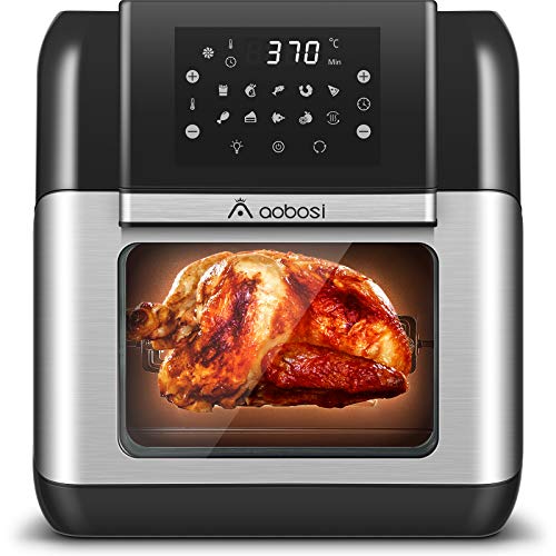 Aobosi Freidora de Aire Freidora sin Aceite,Horno de Aire,Freidora de Aire Caliente,Mini Horno,10 Programas:Freír/Asar/Deshidratar/Hornear/Calentar/Asador,Pantalla LCD Táctil,Receta,1500W 10L