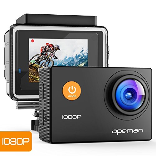 Apeman A60 - Cámara de acción 1080p HD, 12MP, impermeable, Cam 170 Ultra Gran Angular Lente con kit de Accesorios de Montaje para Ciclismo, Negro